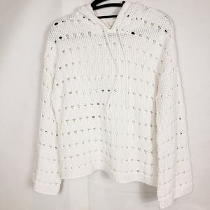 One grey day white knit hooded sweater